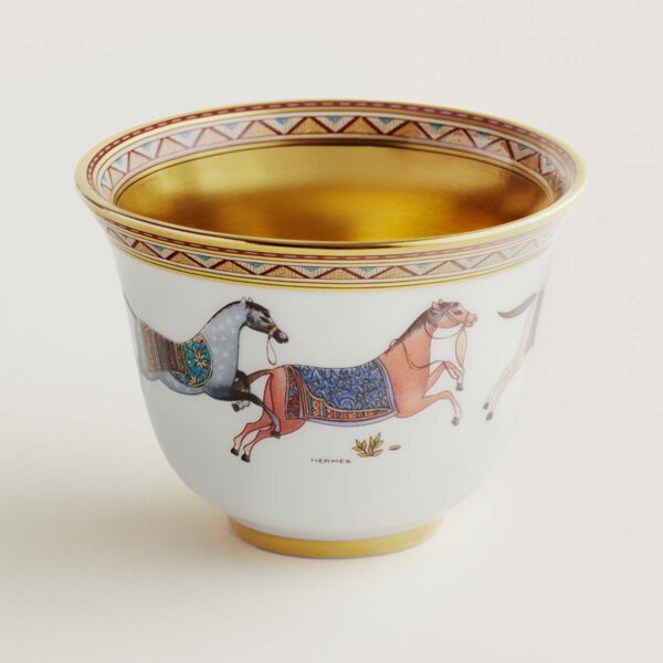HERMES-DNRWR-cheval-dOrient-009933P-worn-1-1200x1200px-100KB Hermes Cheval D'Orient Porcelain Small Cup No. 2 with Gold Interior | Kneen & Co