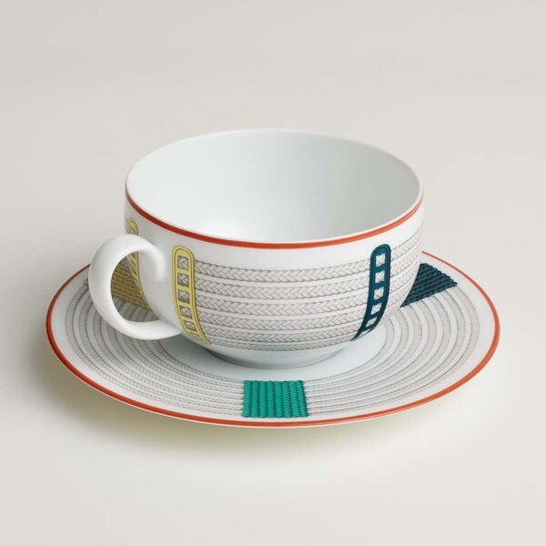 Hermes Tressages Equestres Breakfast Cup And Saucer - Set of 2
