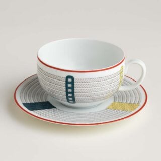 Hermes Tressages Equestres Breakfast Cup And Saucer - Set of 2