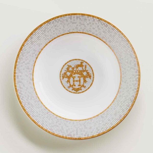 HERMES-DNRWR-Mosaique-au24-Or-026013P-worn-1-1200x1200px-100KB Hermes Mosaique au 24 Gold Rim Soup Plate | Kneen & Co