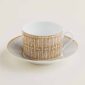 Hermes Mosaique au 24 Gold Breakfast Cup and Saucer shown on table | Kneen & Co