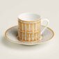 Hermes Mosaique au 24 Gold Espresso Cup and Saucer shown on table | Kneen & Co