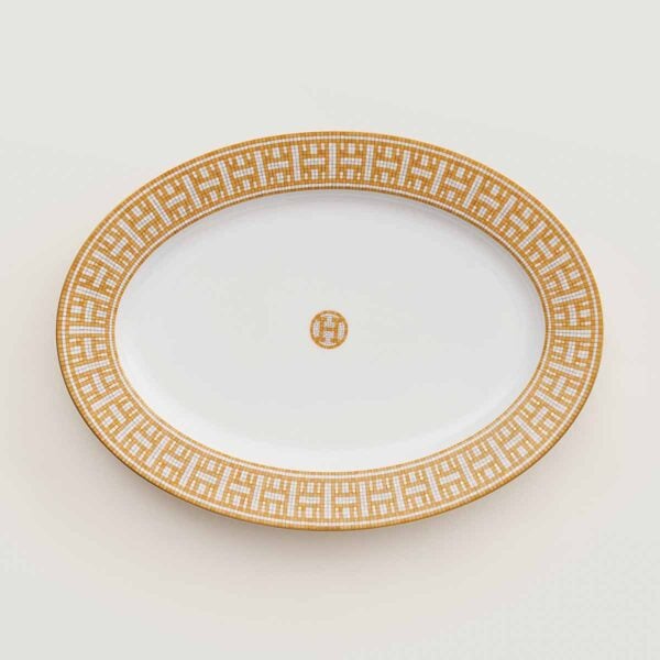 HERMES-DNRWR-Mosaique-au24-Or-026027P-worn-1-1200x1200px-100KB Hermes Mosaique au 24 Gold Small Oval Platter | Kneen & Co