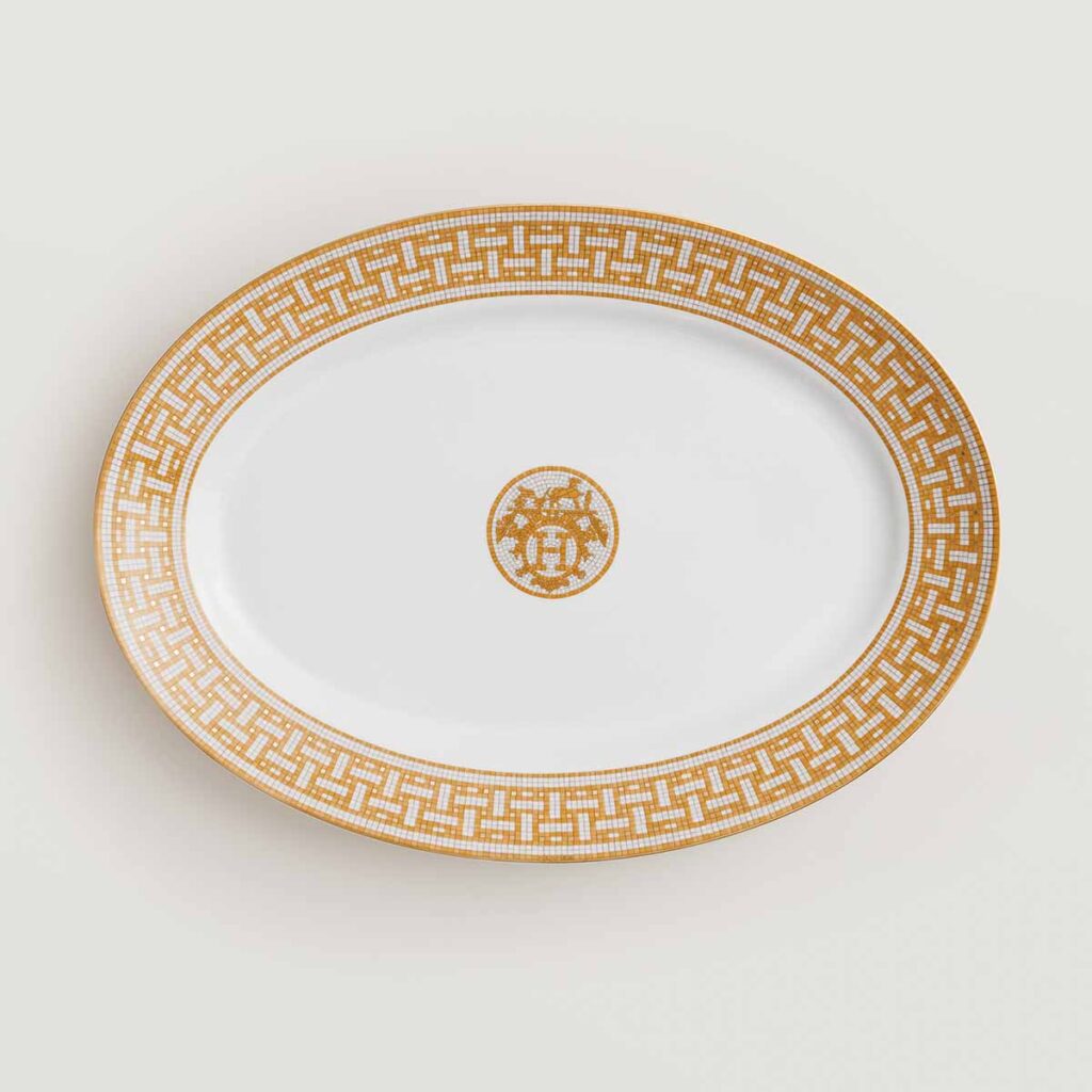 HERMES Mosaique au 24 オーバルプレート 皿 Hermes Mosaique au 24 Gold Large Oval Platter | Kneen & Co