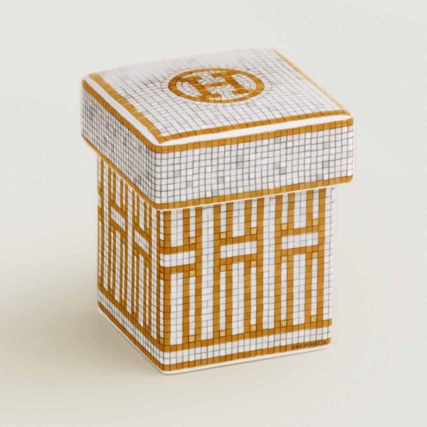 Hermes Mosaique au 24 Gold Small Box shown on table | Kneen & Co
