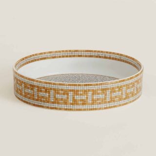 Hermes Mosaique au 24 Gold Coaster shown on table | Kneen & Co