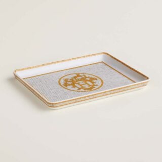 Hermes Mosaique au 24 Gold Small Tray shown on table | Kneen & Co