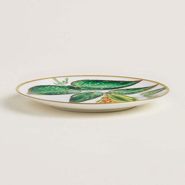 HERMES-DNRWR-Passifolia-044012P-worn-3-1200x1200px-100KB Hermes Passifolia Bread Plate Tamaya shown on table | Kneen & Co