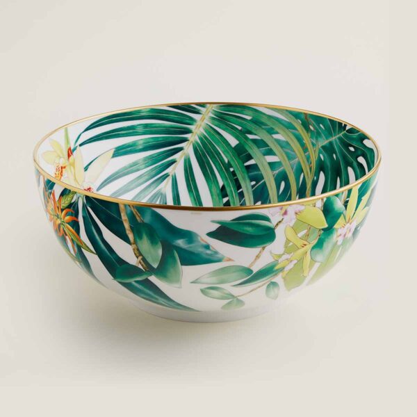 Hermes Passifolia Large Salad Bowl shown on table| Kneen & Co