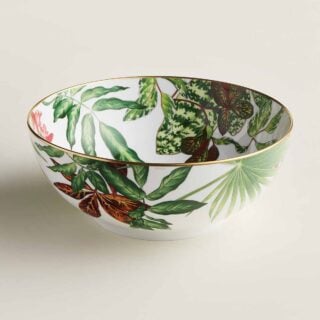 Hermes Passifolia Small Salad Bowl shown on table | Kneen & Co