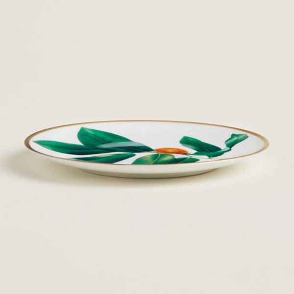 HERMES-DNRWR-Passifolia-044112P-worn-3-1200x1200px-100KB Hermes Passifolia Bread Plate Kalos shown on table | Kneen & Co