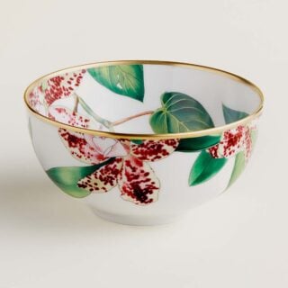 Hermes Passifolia Medium Bowl shown on table | Kneen & Co