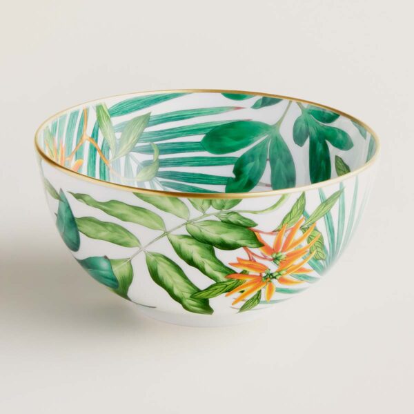 Hermès Passifolia Large Bowl shown on table | Kneen & Co