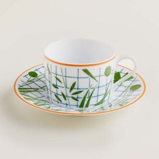 Hermes A Walk in the Garden Tea Cup and Saucer Green | Kneen & Co