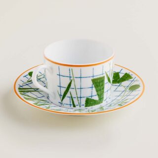 Hermes A Walk in the Garden Tea Cup and Saucer Green | Kneen & Co