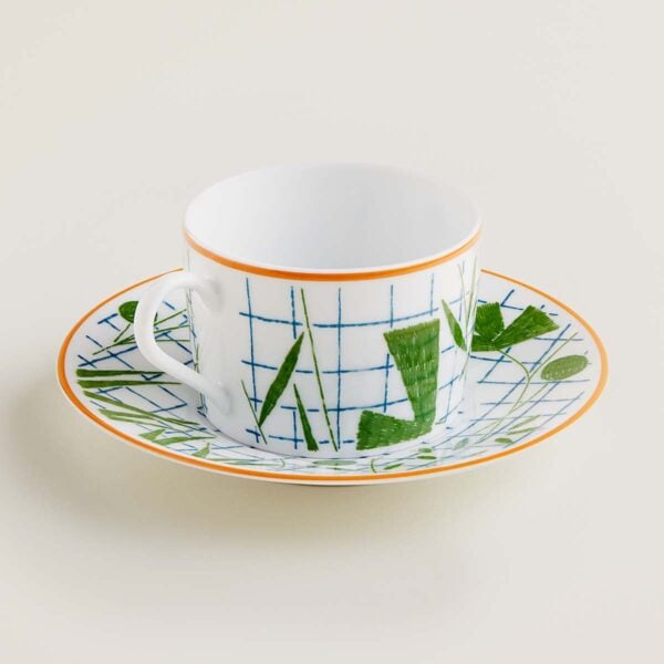 Hermes A Walk in the Garden Tea Cup and Saucer Green | Kneen & Co