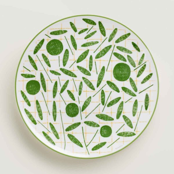 Hermes A Walk in the Garden Dessert Plate Green | Kneen & Co