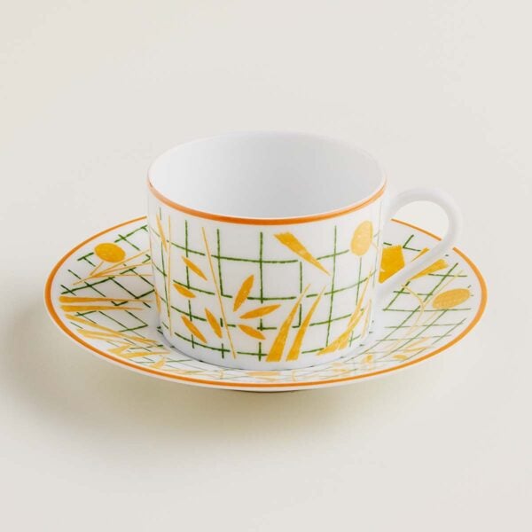 Hermes A Walk in the Garden Tea Cup and Saucer Yellow | Kneen & Co