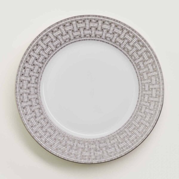 HERMES-DNRWR-Mosaique-au24Platine-035001P-worn-1-1200x1200px-100KB Hermès Mosaique Au 24 Platinum Dinner Plate | Kneen & Co