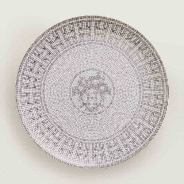 HERMES-DNRWR-Mosaique-au24Platine-035007P-worn-1-1200x1200px-100KB Hermès Mosaique Au 24 Platinum Dessert Plate | Kneen & Co