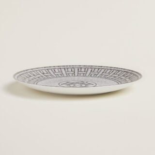 Hermès Mosaique Au 24 Platinum Dessert Plate shown on table | Kneen & Co