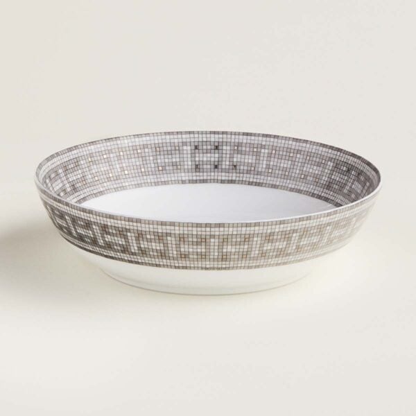 Hermès Mosaique Au 24 Platinum Cereal Bowl shown on table | Kneen & Co