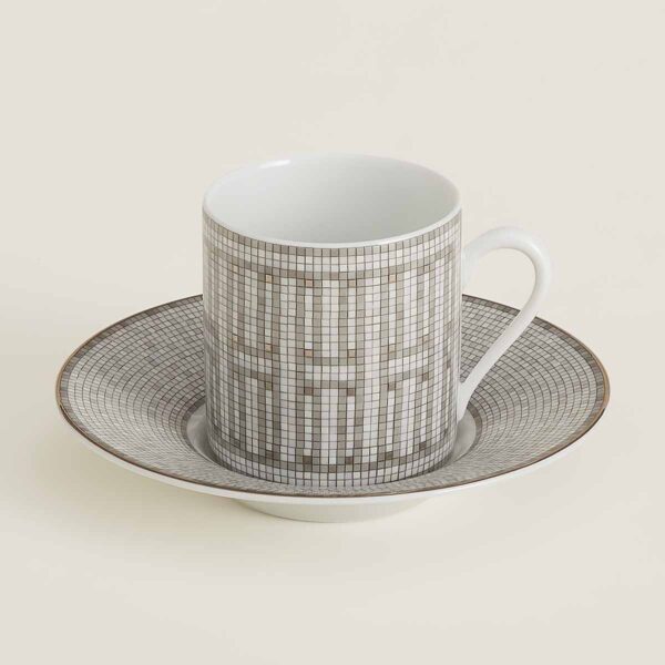 Hermès Mosaique Au 24 Platinum Espresso Cup and Saucer | Kneen & Co