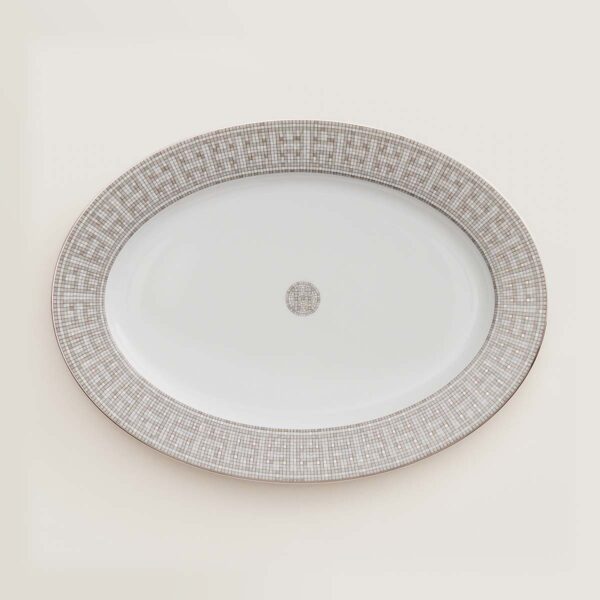 HERMES-DNRWR-Mosaique-au24Platine-035027P-worn-1-1200x1200px-100KB Hermès Mosaique Au 24 Platinum Small Oval Platter | Kneen & Co