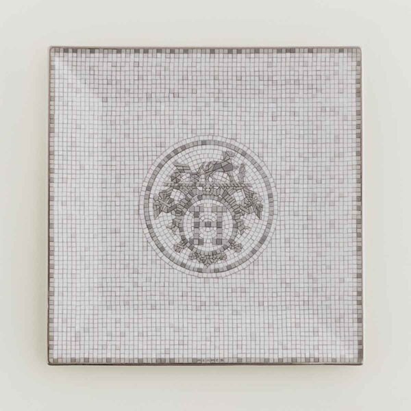 HERMES-DNRWR-Mosaique-au24Platine-035043P-worn-1-1200x1200px-100KB Hermès Mosaique Au 24 Platinum Square Plate No.3 | Kneen & Co