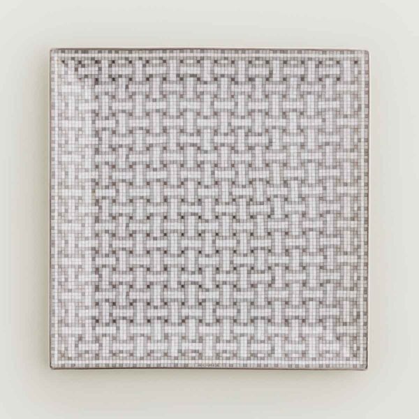 HERMES-DNRWR-Mosaique-au24Platine-035044P-worn-1-1200x1200px-100KB Hermès Mosaique Au 24 Platinum Square Plate No.4 | Kneen & Co