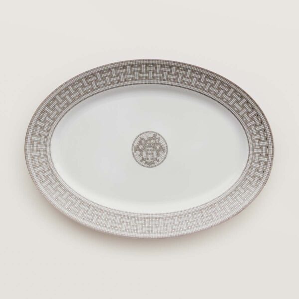 Hermès Mosaique Au 24 Platinum Large Oval Platter | Kneen & Co