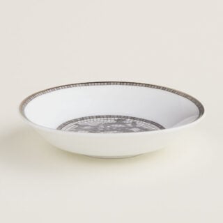 Hermès Mosaique Au 24 Platinum Oriental Soy Dish shown on table | Kneen & Co