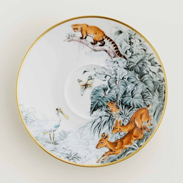 HERMES-DNRWR-carnets-dEquateur-038015P-worn-5-1200x1200px-100KB Hermès Carnets d'Equateur Breakfast Cup and Saucer shown on table | Kneen & Co