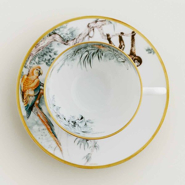 HERMES-DNRWR-carnets-dEquateur-038016P-worn-4-1200x1200px-100KB Hermès Carnets d'Equateur Tea Cup and Saucer shown on table | Kneen & Co