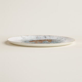 Hermès Carnets d'Equateur Tart Platter shown on table | Kneen & Co
