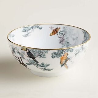 Hermès Carnets d'Equateur Large Salad Bowl shown on table | Kneen & Co