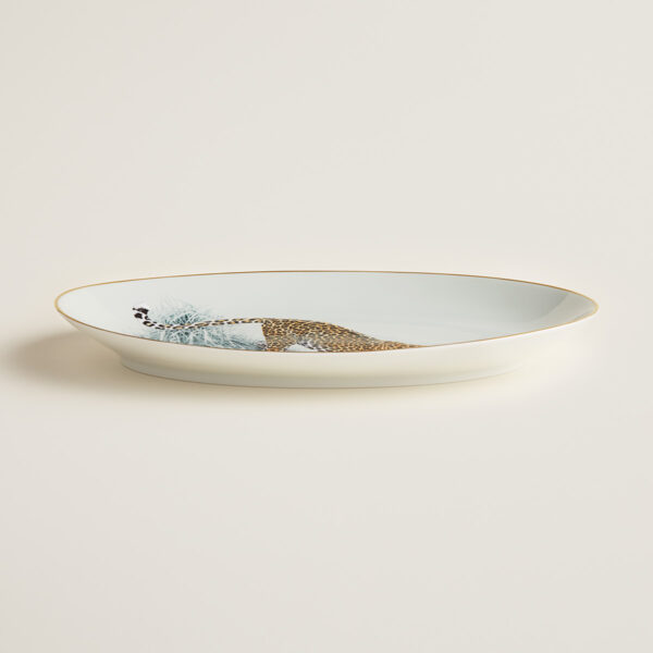 Hermès Carnets d'Equateur Small Oval Platter shown on table | Kneen & Co