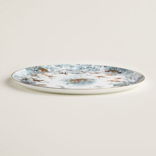 Hermès Carnets d'Equateur Large Round Platter shown on table | Kneen & Co