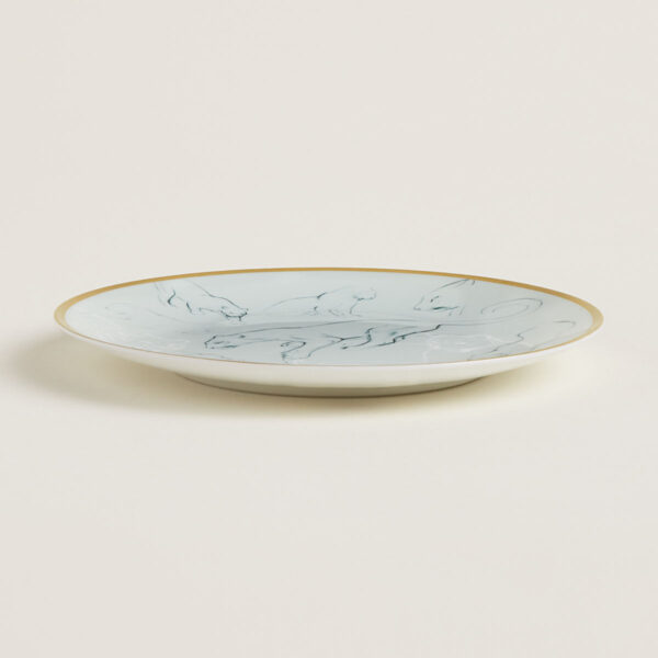 Hermès Carnets d'Equateur Felines Bread and Butter Plate shown on table | Kneen & Co