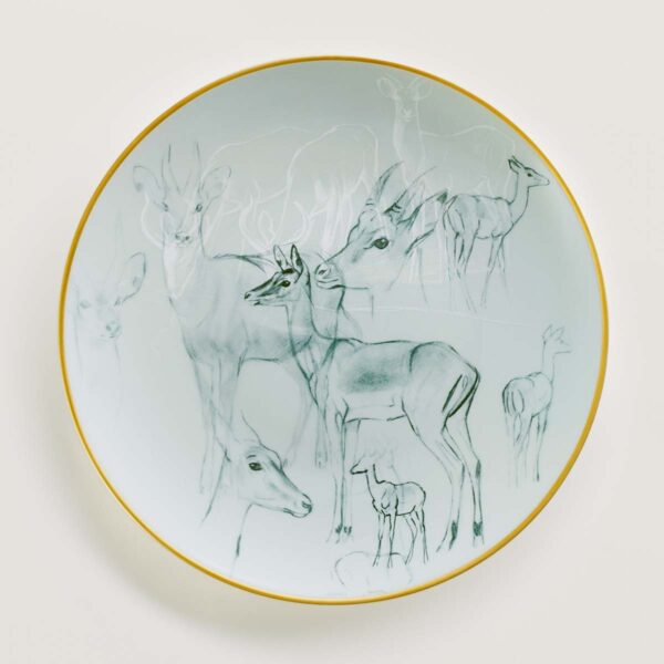 HERMES-DNRWR-carnets-dEquateur-038207P-worn-1-1200x1200px-100KB Hermès Carnets d'Equateur Impalas Dessert Plate | Kneen & Co