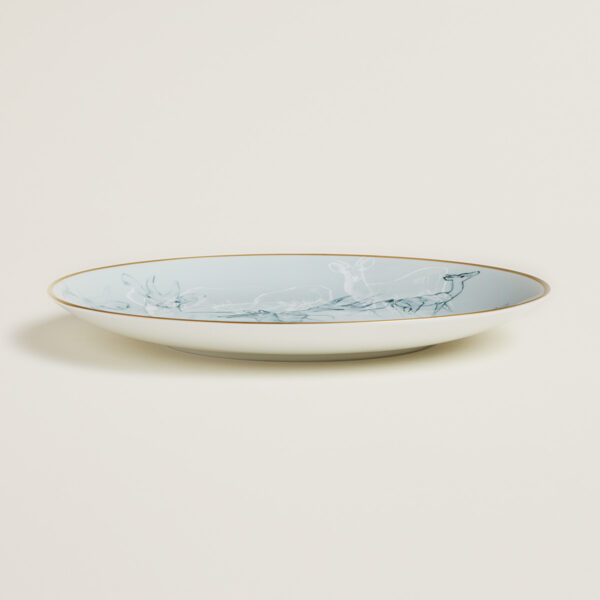 HERMES-DNRWR-carnets-dEquateur-038207P-worn-3-1200x1200px-100KB Hermès Carnets d'Equateur Impalas Dessert Plate shown on table | Kneen & Co