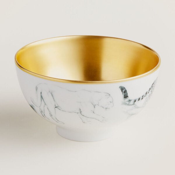 HERMES-DNRWR-carnets-dEquateur-038286P-worn-3-1200x1200px-100KB Hermès Carnets d'Equateur Gold Felines Medium Bowl | Kneen & Co
