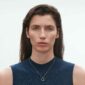 Woman wearing Georg Jensen Mercy Necklace with Pendant 0.33 CT in yellow gold with .33 ct of pavé diamonds | Kneen & Co