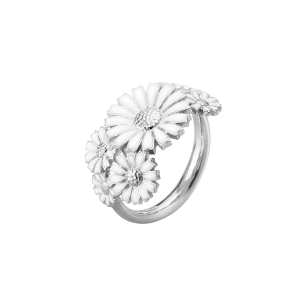 Georg Jensen Daisy Layered Ring in Sterling Silver and White Enamel | Kneen & Co