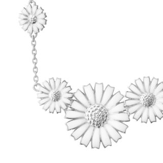 Georg Jensen Daisy Four Flower Necklace in Sterling Silver and White Enamel | Kneen & Co