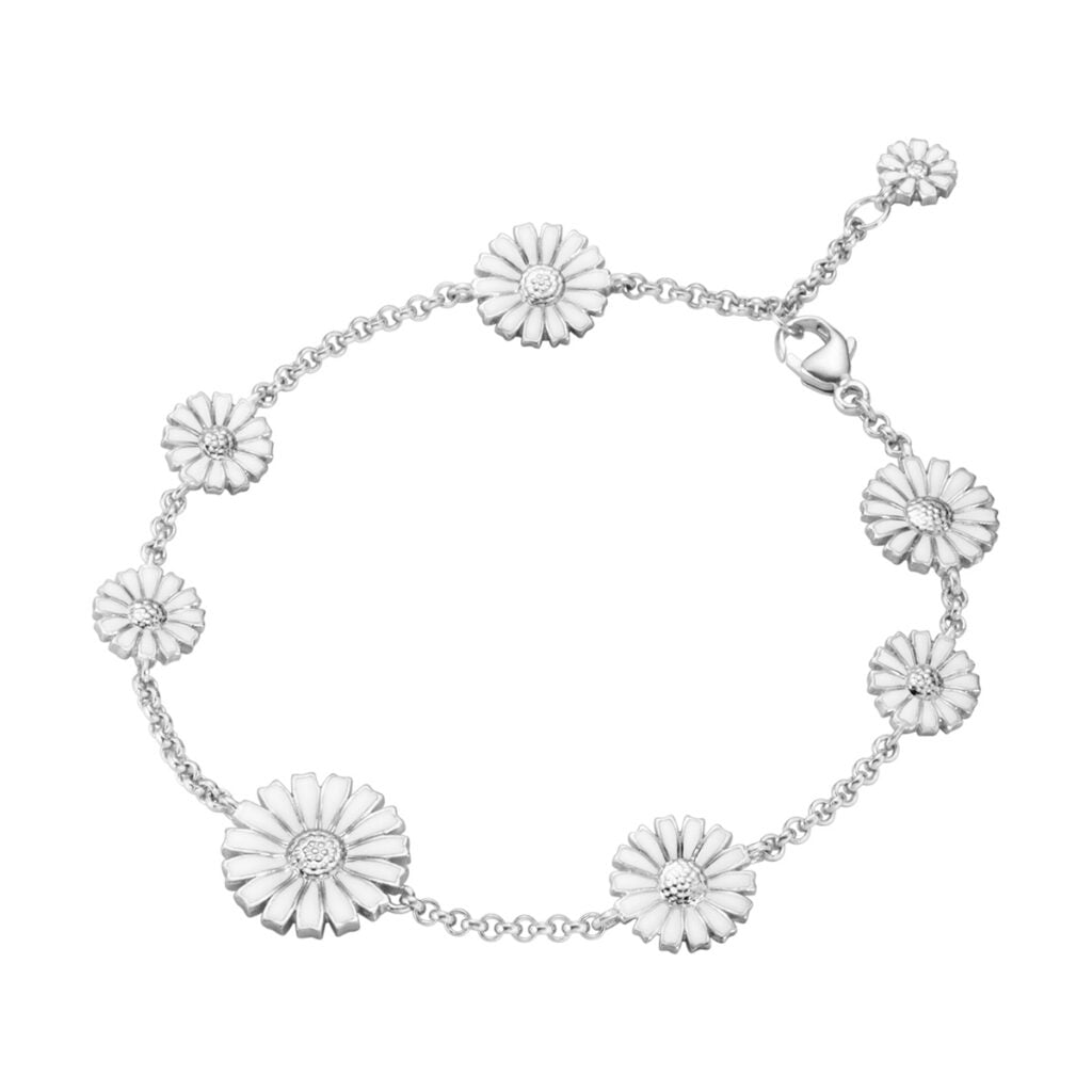 Georg Jensen Daisy 8 Flower Bracelet Silver with White Enamel