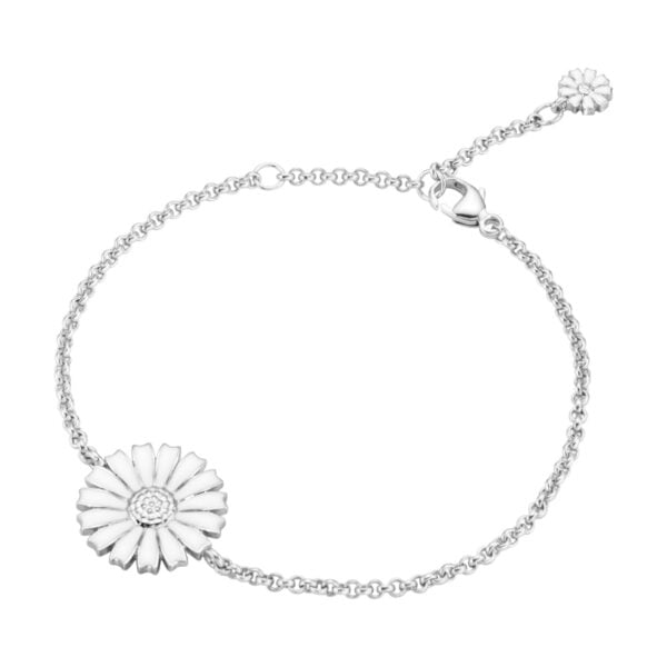 GJensen-20001538-DAISY-BRACELET-SLVR-RH-WHT-ENML-15MM-18-5CM-1200x1200-100KB Georg Jensen Daisy Single Bloom Bracelet in Sterling Silver and White Enamel | Kneen & Co
