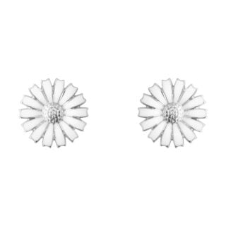 Georg Jensen Daisy Ear Studs in Sterling Silver and White Enamel | Kneen & Co