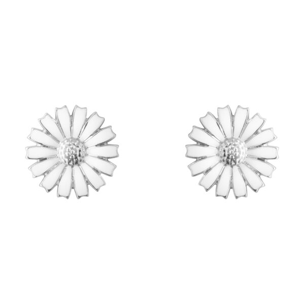 Georg Jensen Daisy Ear Studs in Sterling Silver and White Enamel | Kneen & Co