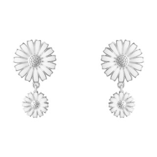 Georg Jensen Daisy Double Earrings in Sterling Silver and White Enamel | Kneen & Co